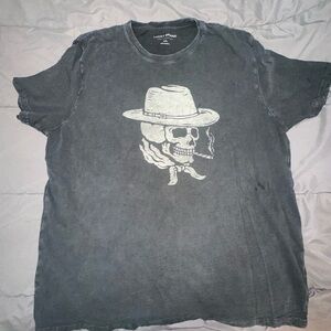 Lucky Brand Black Tee with White Skull Cowboy Graphic
